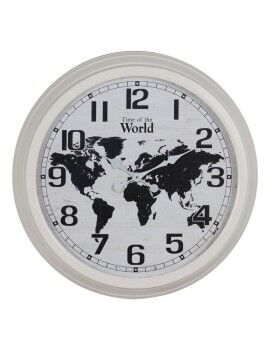 Relógio de Parede Mapa do Mundo Branco Preto Ferro 70 x 70 x 6,5 cm