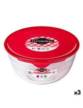 Fiambrera Redonda con Tapa Ô Cuisine Prep&store Ocu Rojo 2 L 22 x 22 x 11 cm Vidrio (3 Unidades)