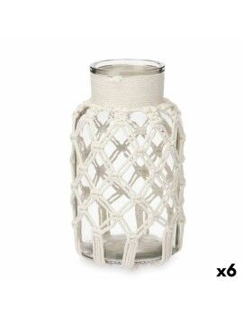 Vaso Branco Tecido Vidro 15,5 x 26,5 x 15,5 cm (6 Unidades) Macramé