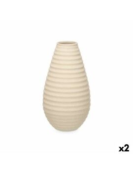 Vaso Bege Cerâmica 22 x 44 x 22 cm (2 Unidades) Riscas