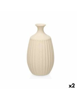 Vaso Bege Cerâmica 21 x 39 x 21 cm (2 Unidades) Riscas