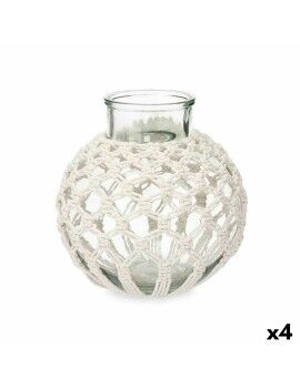 Vaso Branco Tecido Vidro 25 x 26,5 x 25 cm (4 Unidades) Macramé