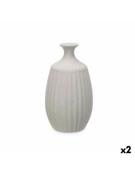 Vaso Cinzento Cerâmica 21 x 39 x 21 cm (2 Unidades) Riscas