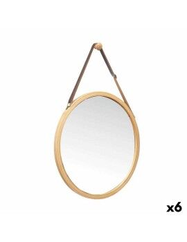 Hangende spiegel Natural Couro Bambu Redondo 38 x 35 x 1,5 cm (6 Unidades)