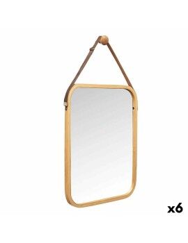 Hangende spiegel Natural Couro Bambu Retangular 34 x 41,5 x 1,5 cm (6 Unidades)