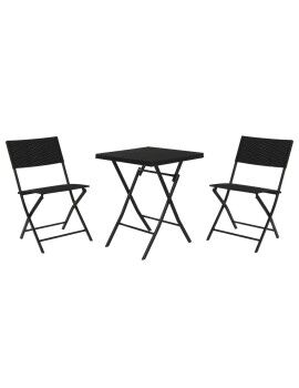 Conjunto de mesa com 2 cadeiras Home ESPRIT Preto Aço Rotim sintético 58 x 58 x 71,5 cm
