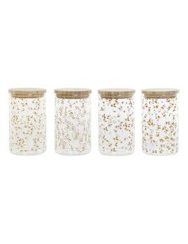 Bote DKD Home Decor Bambú Vidrio de Borosilicato Shabby Chic 1 L 10 x 10 x 17 cm (4 Unidades)