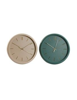 Relógio de Parede Home ESPRIT Verde Cor de Rosa PVC Moderno 30 x 4 x 30 cm (2 Unidades)