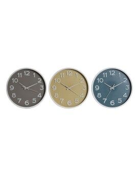 Relógio de Parede Home ESPRIT Azul Branco Cor de Rosa Mostarda PVC 30 x 4 x 30 cm (3 Unidades)