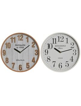 Reloj de Pared Home ESPRIT Blanco Cristal Madera MDF 32 x 4,5 x 32 cm (2 Unidades)