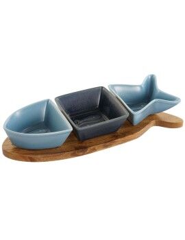 Set de Aperitivo Home ESPRIT Azul Azul marino Porcelana Acacia Pez Mediterráneo 28 x 9,7 x 1,3 cm...