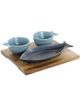 Set de Aperitivo Home ESPRIT Azul Azul cielo Porcelana Acacia Mediterráneo Peces 19,5 x 16,5 x...