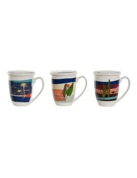 Taza con Filtro para Infusiones Home ESPRIT Azul Verde Acero Inoxidable Porcelana Tropical 380 ml...