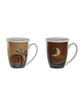 Taza con Filtro para Infusiones Home ESPRIT Azul Beige Terracota Acero Inoxidable Porcelana 380...