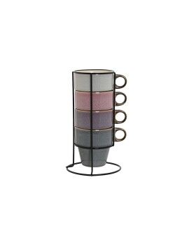 Juego de 4 Tazas Mug Home ESPRIT Azul Blanco Gris Granate Metal Gres 12 x 12 x 21,5 cm