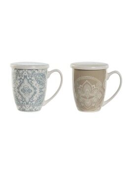 Taza con Filtro para Infusiones Home ESPRIT Azul Beige Acero Inoxidable Porcelana 380 ml (2...