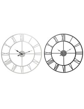 Reloj de Pared Home ESPRIT Blanco Negro Metal 60 x 3 x 60 cm (2 Unidades)