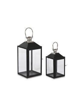 Farol Home ESPRIT Negro Plateado Cristal Acero 18 x 18 x 41 cm (2 Piezas)