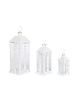 Farol Home ESPRIT Blanco Cristal Hierro Shabby Chic 20 x 20 x 55 cm (3 Piezas)