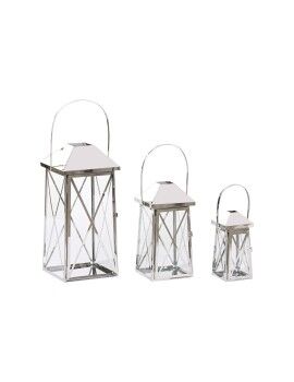 Farol Home ESPRIT Plateado Cristal Acero Cromado 20 x 20 x 48 cm (3 Piezas)