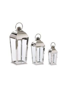 Farol Home ESPRIT Plateado Cristal Acero Cromado 23 x 23 x 60 cm (3 Piezas)