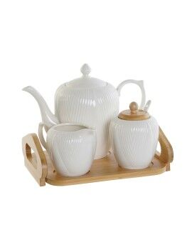 Tetera DKD Home Decor Blanco Natural Bambú Porcelana