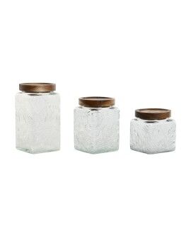 Conjunto de 3 Potes Home ESPRIT Natural Cristal Acácia 500 ml 750 ml 1 L 9,5 x 9,5 x 17,5 cm