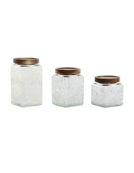 Set de 3 Botes Home ESPRIT Natural Cristal Acacia 500 ml 750 ml 1 L 9,5 x 9,5 x 17,5 cm