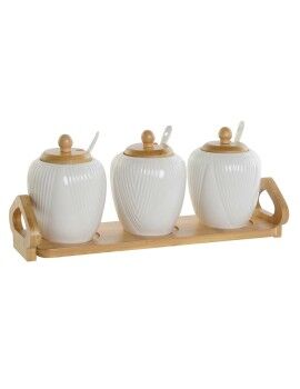 Azucarero DKD Home Decor Blanco Natural Bambú Porcelana 31 x 9 x 7 cm 4 Piezas