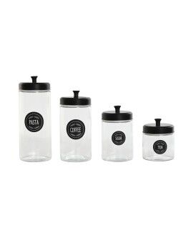 Set de 4 Botes Home ESPRIT Negro Metal Cristal 1 L 1,5 L 1,8 L 10,4 x 10,4 x 26,4 cm