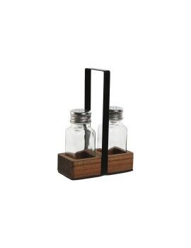 Salero y Pimentero Home ESPRIT Negro Cristal Madera de acacia 12 x 6 x 17,5 cm