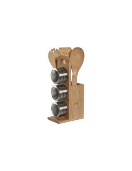 Porta Utensílios de Cozinha Home ESPRIT Bambu Aço inoxidável 8 x 13 x 27 cm 6 Peças