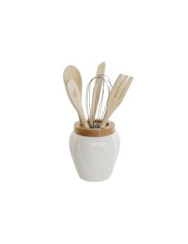 Bote para Utensilios de Cocina DKD Home Decor Blanco Bambú Porcelana 10,5 x 10,5 x 12 cm 6 Piezas