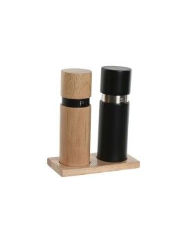 Salero y Pimentero Home ESPRIT Negro Natural Acero Inoxidable Madera de caucho 14 x 7 x 16,5 cm