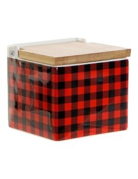 Salero con Tapa DKD Home Decor 8424001758265 Negro Rojo Bambú Dolomita 11,5 x 11,5 x 11 cm