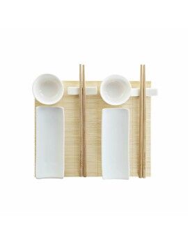 Conjunto de sushi DKD Home Decor Bambu Grés Branco Natural Oriental 28,5 x 19,5 x 3,3 cm (9...
