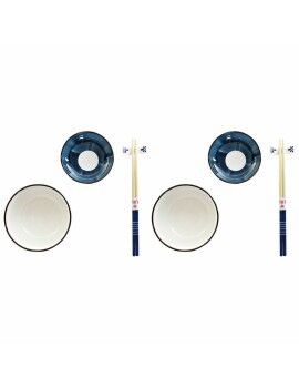 Conjunto de sushi DKD Home Decor 34 x 29,5 x 7,3 cm Porcelana Azul Branco Oriental (34 x 29,5 x...