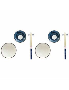 Set de Sushi DKD Home Decor 34 x 29,5 x 7,3 cm Porcelana Azul Blanco Oriental (34 x 29,5 x 7,3 cm)