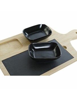 Set de Aperitivo DKD Home Decor Negro Natural Bambú Plástico Gres Pizarra Cottage 33 x 19,7 x 3,5...