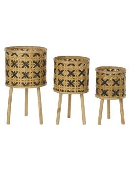Conjunto de Vasos DKD Home Decor Castanho Preto Natural Bambu Floral Tropical 37 x 37 x 67 cm (3...