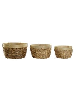Conjunto de Cestas DKD Home Decor Bambu Tropical Juncos (40 x 40 x 23 cm) (3 Peças)
