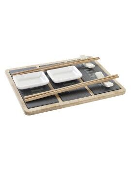 Set de Sushi DKD Home Decor Bambú Pizarra Negro Natural Oriental 25 x 19 x 3 cm