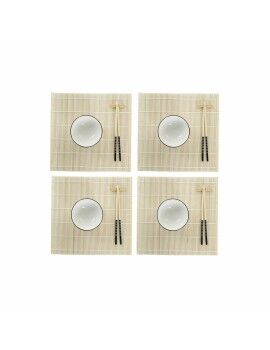Conjunto de sushi DKD Home Decor Bambu Grés Branco Oriental 14,5 x 14,5 x 31 cm (16 Peças)