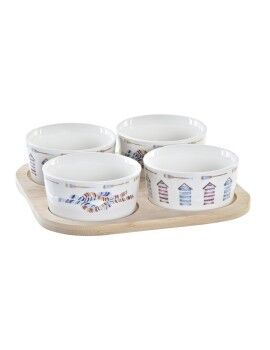 Set de Aperitivo DKD Home Decor Azul Natural Bambú Gres Mediterráneo 19,7 x 19,7 x 1 cm (5 pcs)