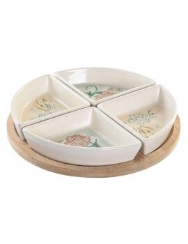 Bandeja de Aperitivos DKD Home Decor 21,5 x 21,5 x 1 cm Beige Blanco Gres Tradicional