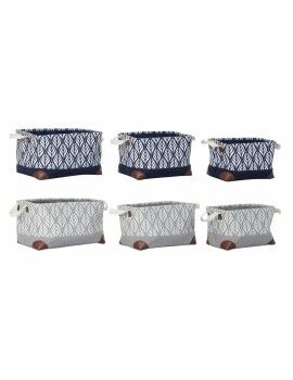 Juego de Cestas DKD Home Decor Blanco Marrón Gris Azul marino Hoja de planta Boho 40 x 30 x 24 cm...