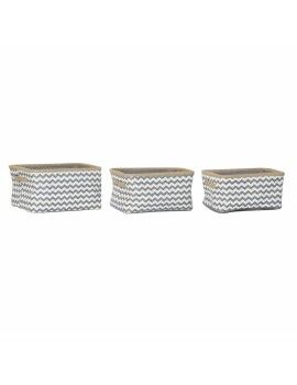 Juego de Cestas DKD Home Decor Blanco Gris Yute Jute Zig-zag Boho 36 x 31 x 20 cm 3 Piezas