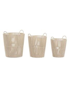 Juego de Cestas DKD Home Decor Beige Metal 42 x 42 x 51 cm 3 Piezas