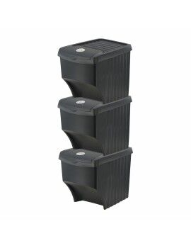 Conjunto de cubos Sortibox Preto Empilhável (3 Unidades)
