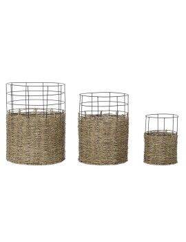 Juego de Cestas DKD Home Decor Metal Colonial Jute (35 x 35 x 45 cm)